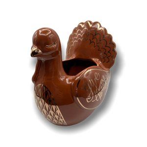 Thanksgiving brown porcelain brown turkey with gold “give thanks” accents